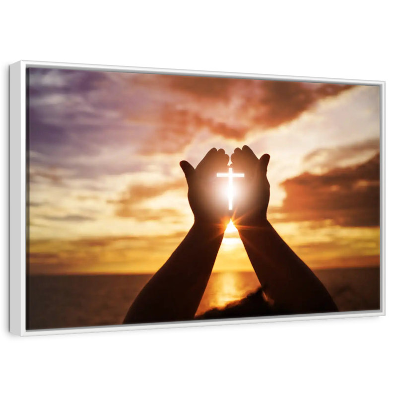 Croix de soleil brillante, Cadre flottant blanc, 13 po x 9 po