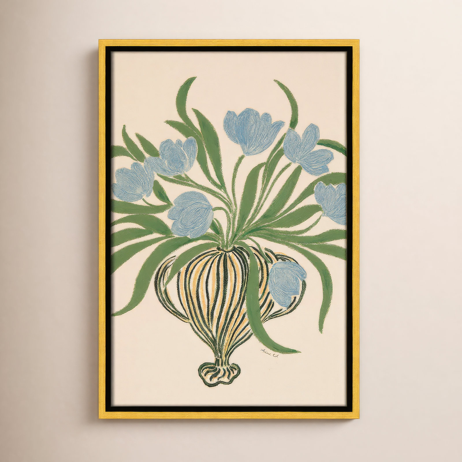 Colette "La Poire Blue Tulips" Print, 19.5" H x 13.5" W, Gold