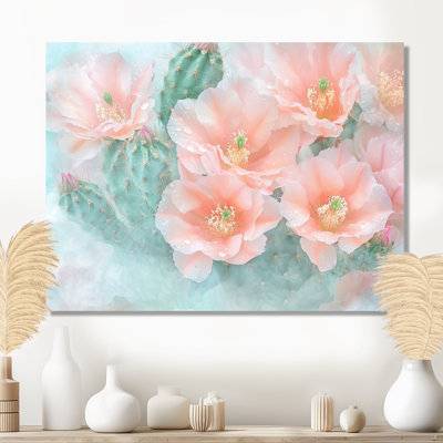 Morning Dew of Pastel Color Cactus Flowers II - Art floral sur métal, impression de cactus floral