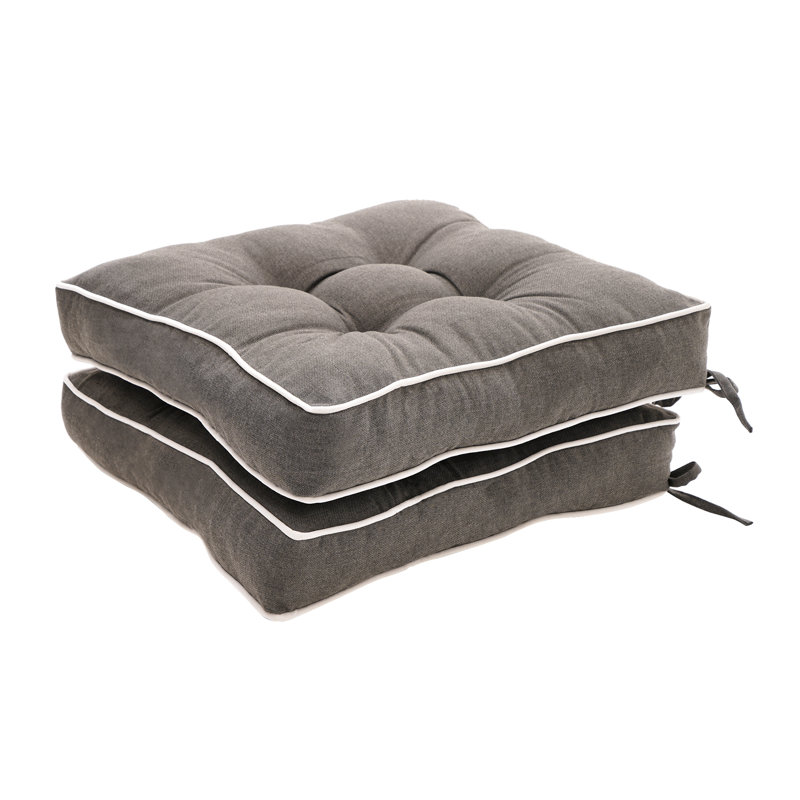 Outdoor Chair Cushions Set of 2 Square Tufted Seat Cushions with Ties for Patio 19"x19",Medium Grey, Gray