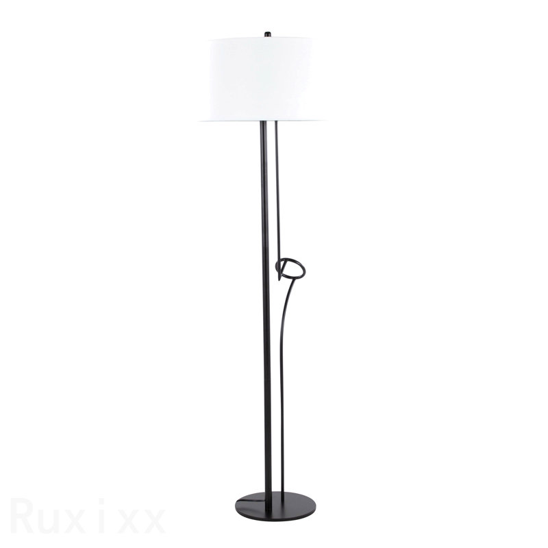 Lampe sur pied contemporaine Shadow en acier noir avec abat-jour en lin blanc par Lumisource