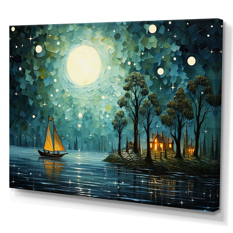 Clair de lune fantaisiste, bateau de pirate, Contes des marées - Art mural pirate, Toile tendue, H 24 po x l 32 po x P 1 po