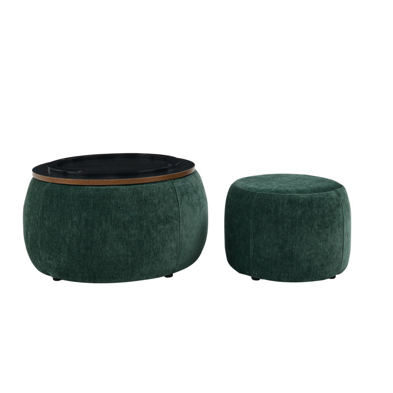 Round Storage Ottoman, Green