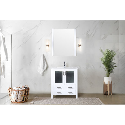 30" X 18.25" White Bath Vanity With Ceramic Countertop, Faucet, And 28" W 32" H Mirror 17.71" Top, Faucet ,
