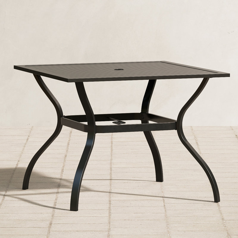 Rosko Square Metal Outdoor Dining Table With Umbrella Hole , 37'' in. W 37'' in. D