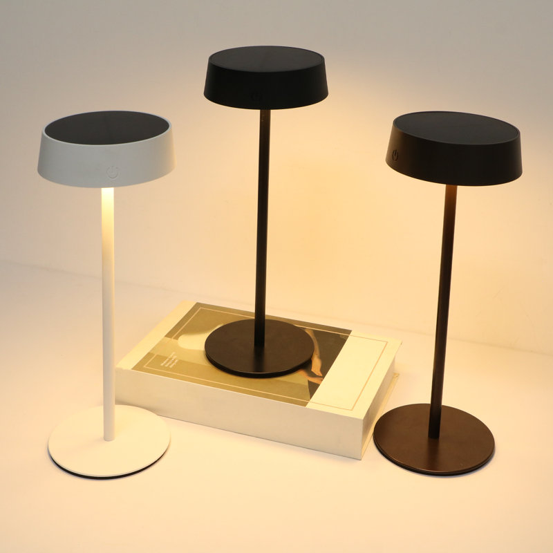 Cordless LED Table Lamp, USB Rechargeable + Solar Powered Outdoor Lamps, Dimmable, 3 Colors, 4000mAh Battery, Black