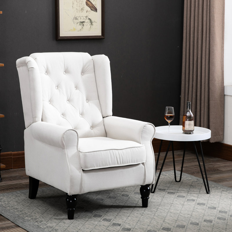 Fauteuil à boutons de couleur crème, pieds carrés, pour chaise de salon avec base blanche et base stable