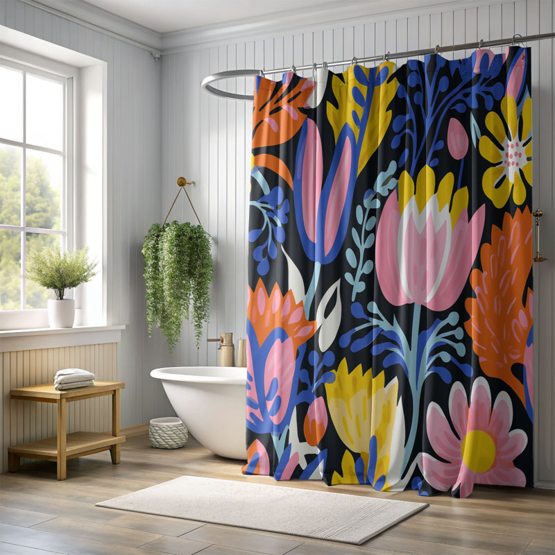 Rideau de douche standard 1 pièce Colorful Abstract Florals, H 74 po x l 71 po