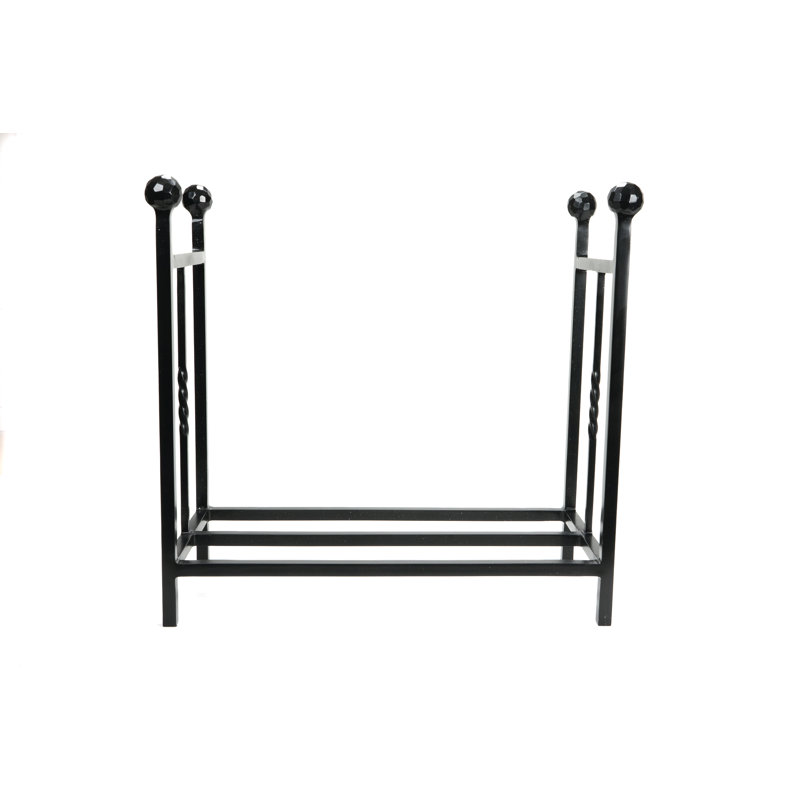 53cm W Hand Forged Metal Log Rack, Matt Black
