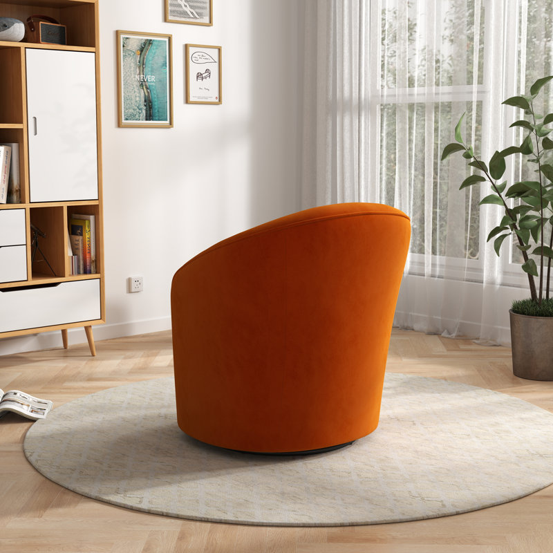 Keiera Velvet Swivel Barrel Chair, Orange Velvet