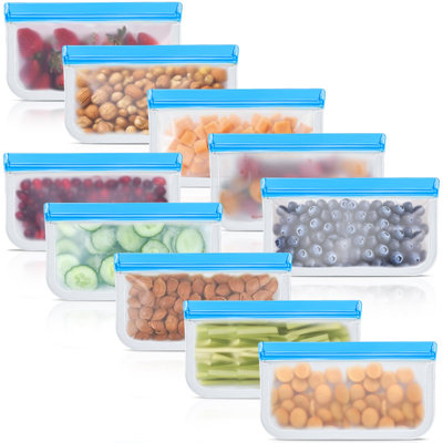 10 Pack Reusable Snack Silicone Food Storage Bags Leakproof Blue