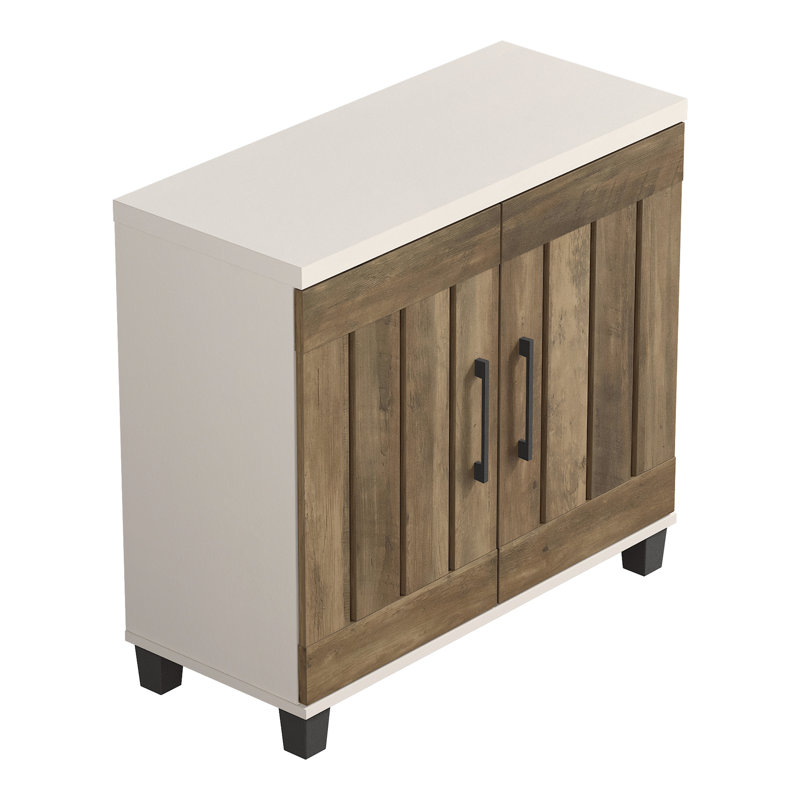 Banos 12 Pair Shoe Storage Cabinet, Parchment/Knotty Oak
