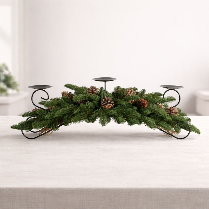 Pine and Pinecone Centerpiece Candle Holder 30"L