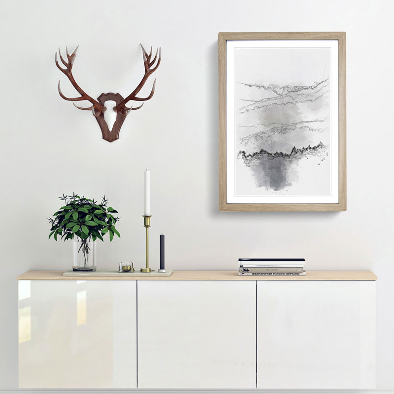 Mountain Behind The Forest Layers - Single Picture Frame Painting on MDF, Oak Framed, 63cm H x 45cm W x 2cm D