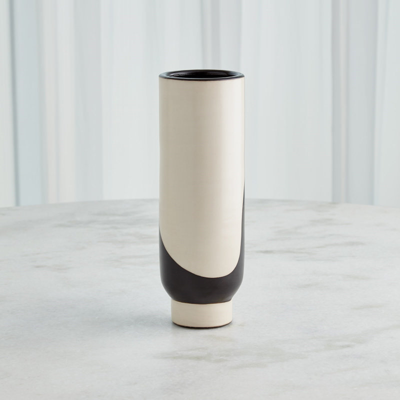 Simple Face Handmade Ceramic Table Vase, Natural/Black