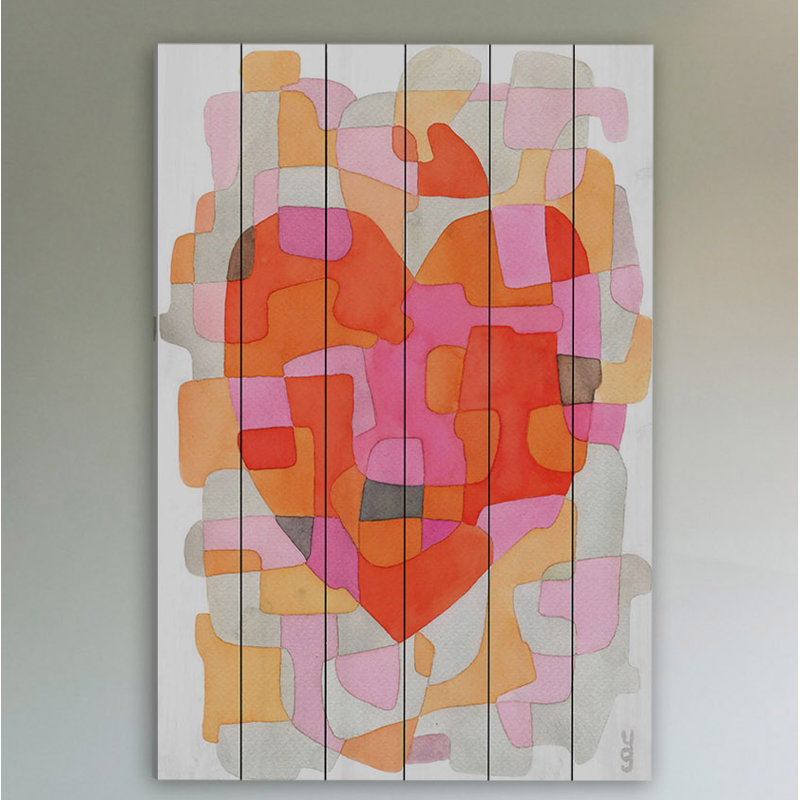 «Splash of Heart», reproduction d'art, H 45 po x l 30 po, Bois blanc