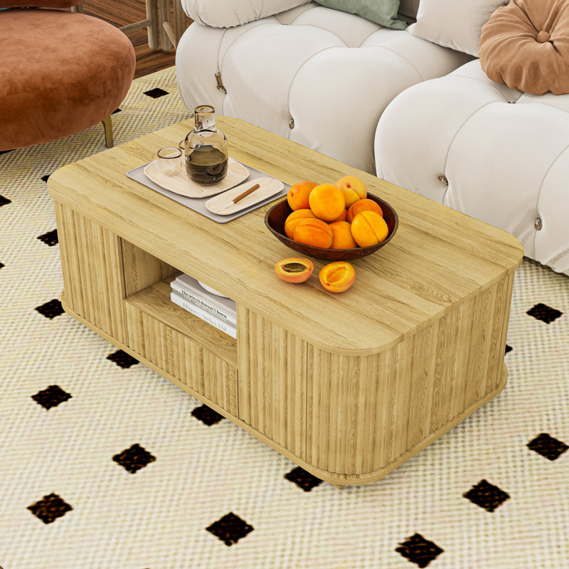 Table basse avec tiroirs et rangement caché, Naturel