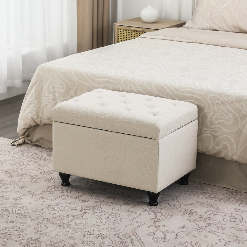 24 Inches Upholstered Storage Ottoman, Beige