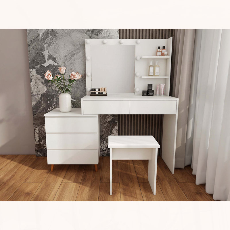 Vanity Table with LED Mirror and Storage Drawers
