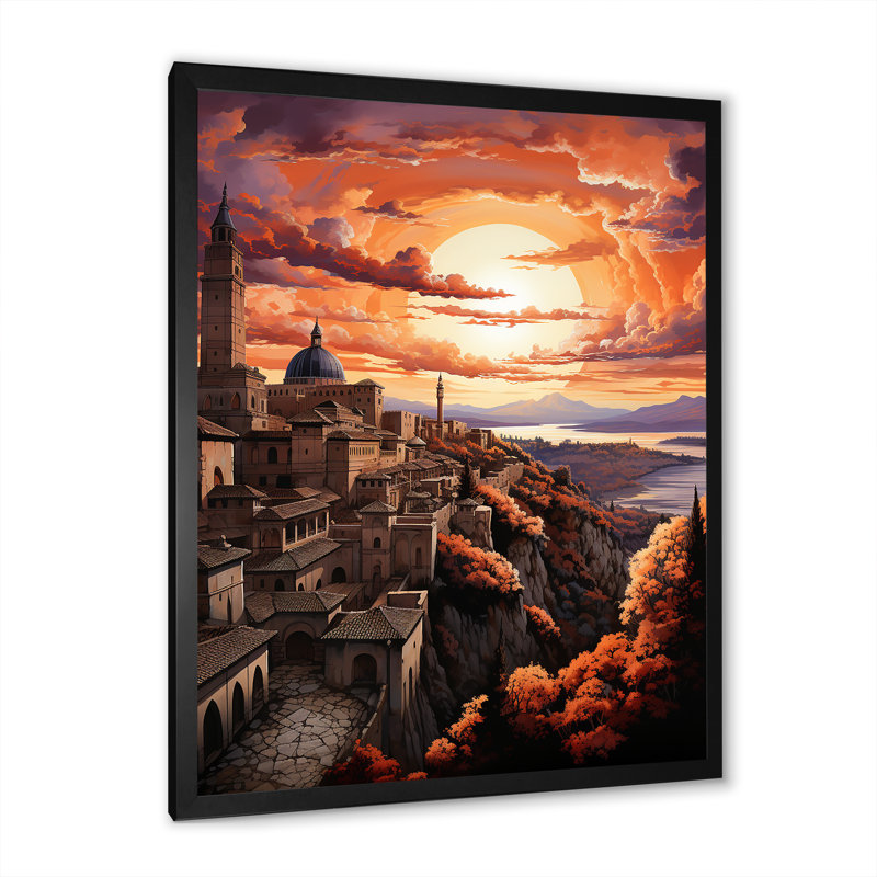 Espagne, coucher de soleil sur l'Alhambra II sur toile, Cadre photo noir, H 20 po x l 12 po x P 1 po