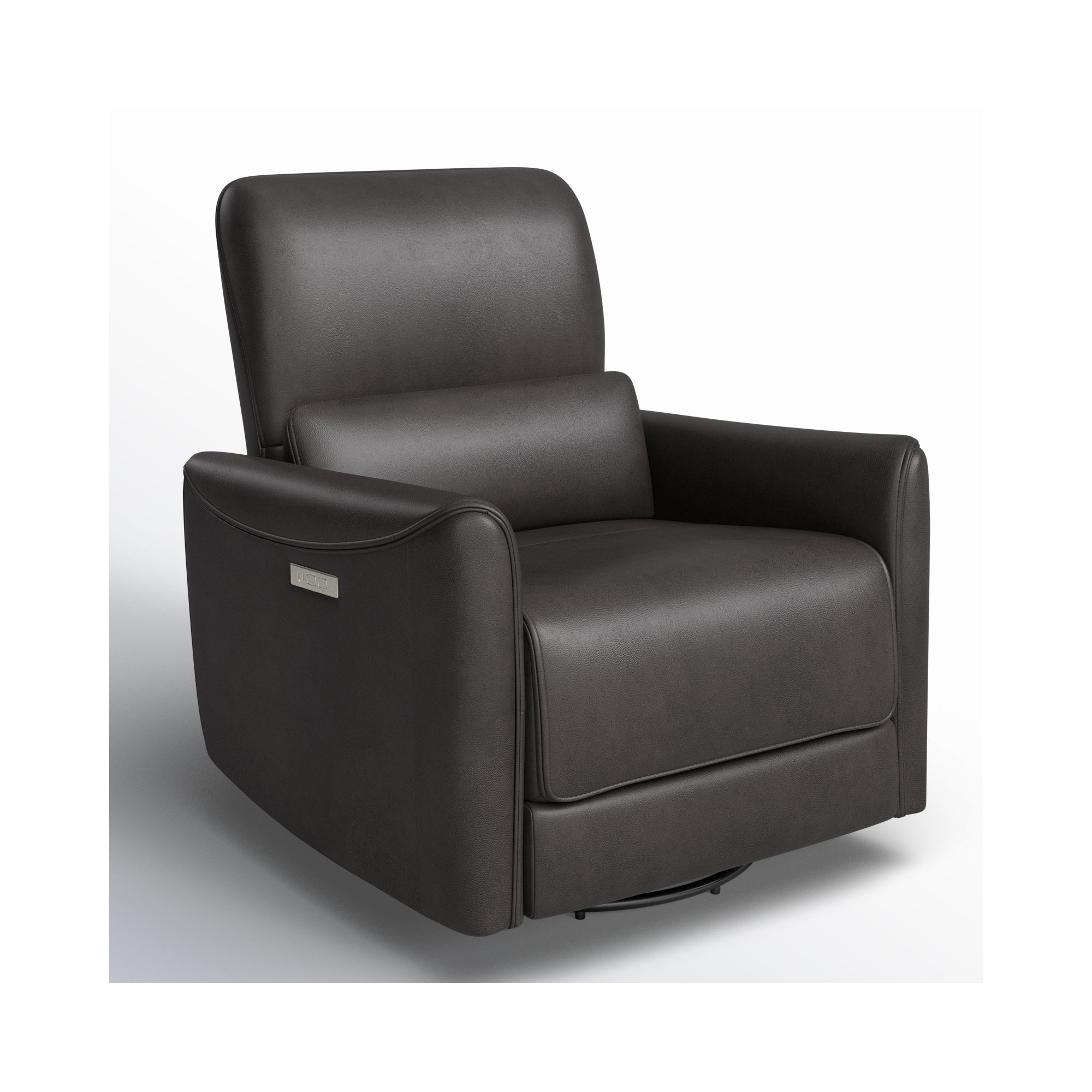 Santo Top Grain Genuine Leather Swivel Power Recliner, Impression Dark Grey Top Grain Leather
