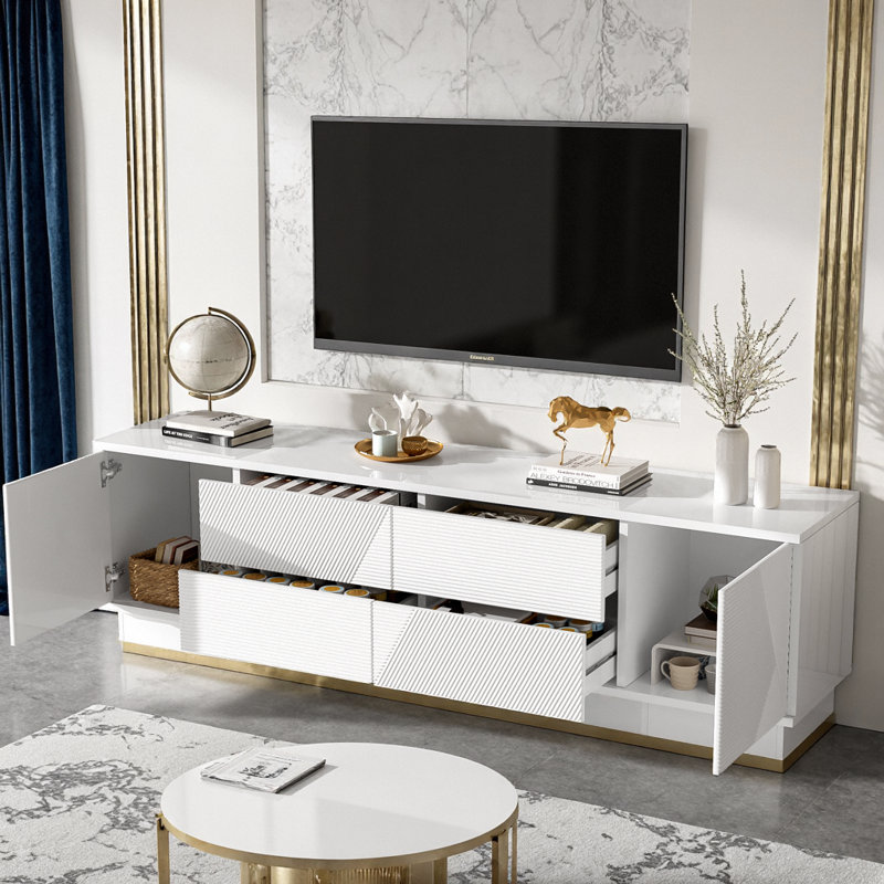 70.8'' Modern TV Stand For Tvs Up To 75 Inches, Entertainment Center With Storage Cabinets, 4 Drawers And A Metal Center Leg, Minimalist Modern Media TV Console Table For Living Room