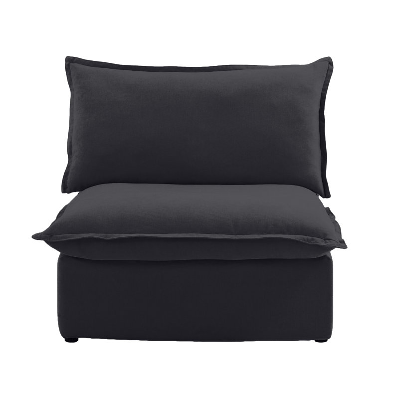 Fauteuil rembourré en velours de lin sans accoudoirs Fairford, Mélange de lin noir