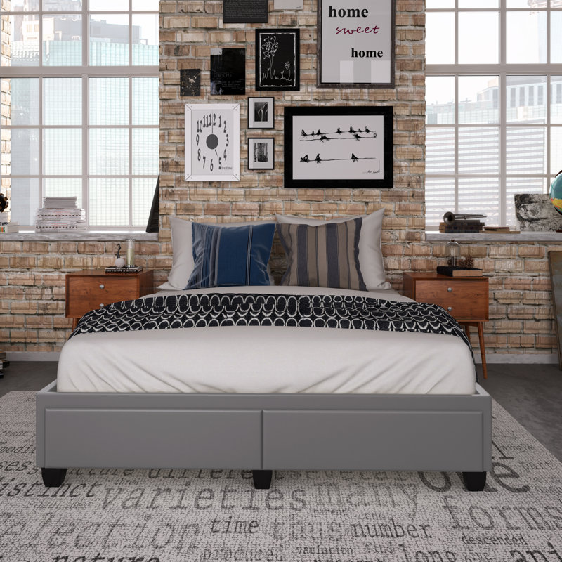 Lit plateforme avec rangement en similicuir Parma, gris, Grand