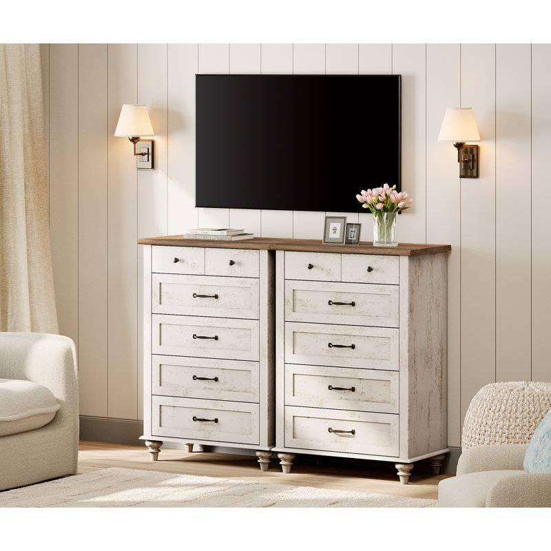 Commode 10 tiroirs Cameryn Kids, Blanc antique