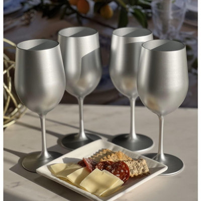 Metallic Plastic Wine Glasses Set of 4