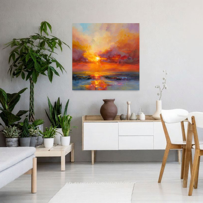Art du paysage côtier abstrait soir, H 36 po x l 36 po