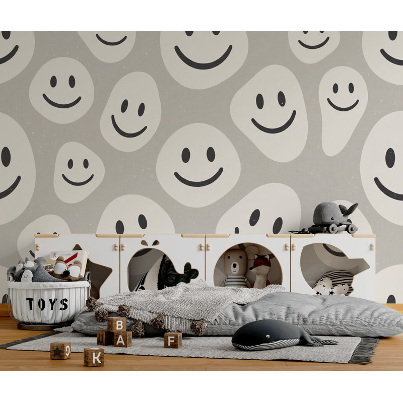 Smiley faces fond d'écran amovible et amusant, 100 po x 96 po, Non tissé
