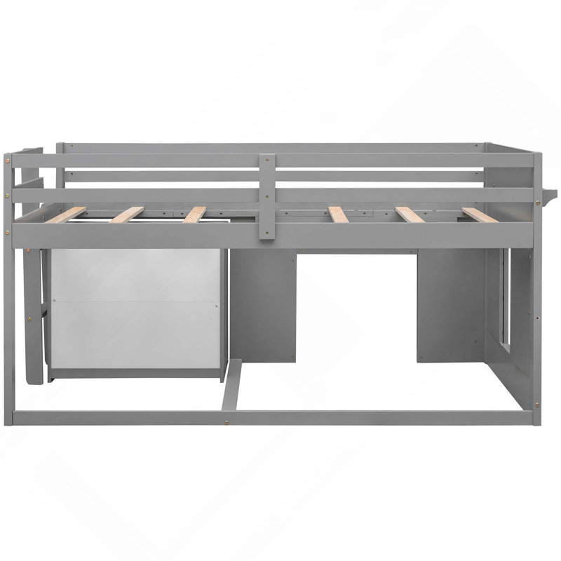 Lit mezzanine simple avec armoire et tablette, Grey