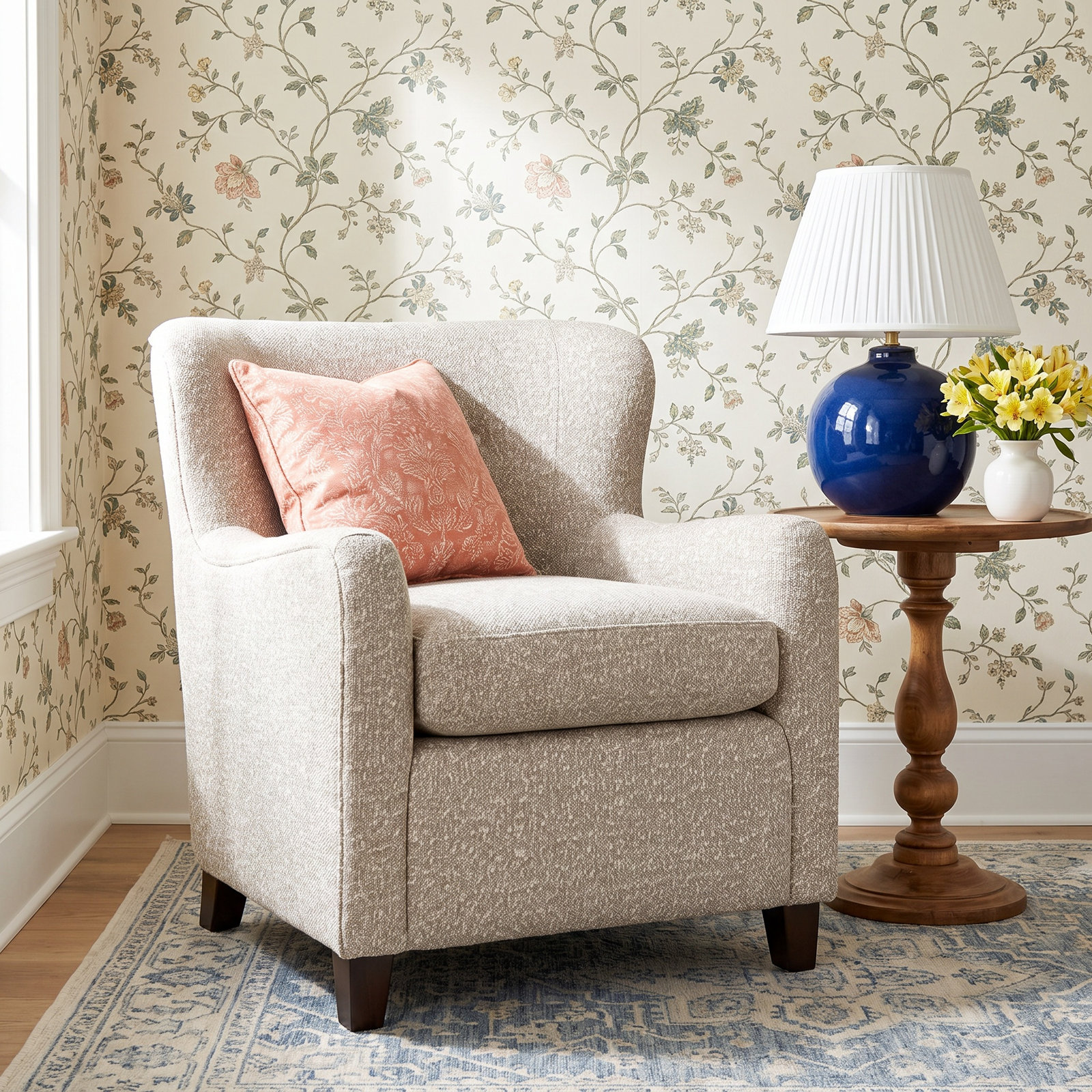 Bendigo Upholstered Wingback Chair, Ivory Boucle