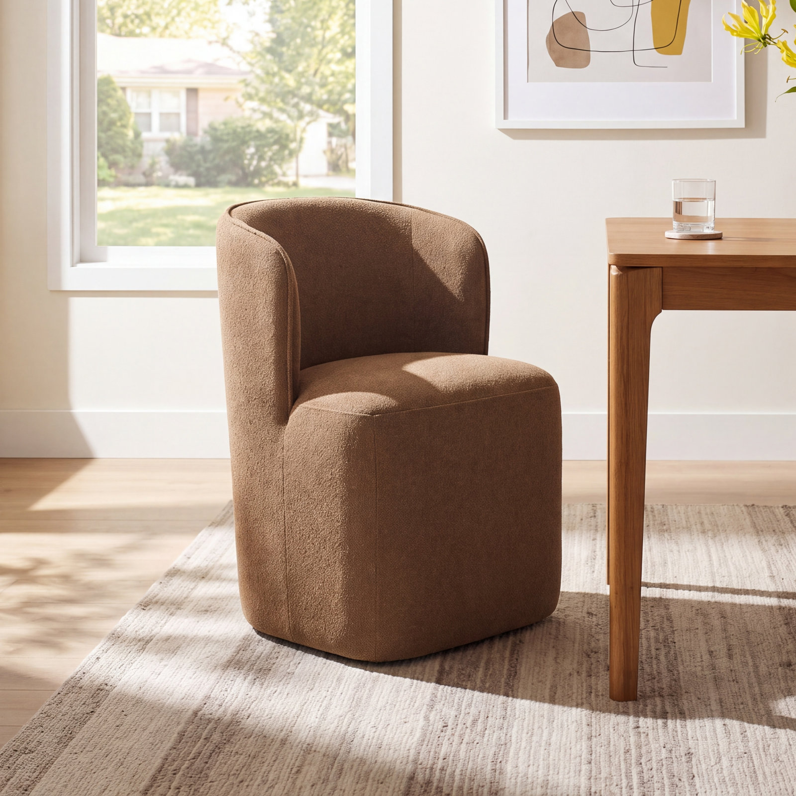 Niha Swivel Upholstered Dining Chair, Elite Camel