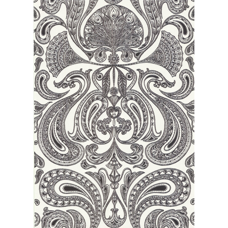 Malabar Paisley Wallpaper Roll, White/Black