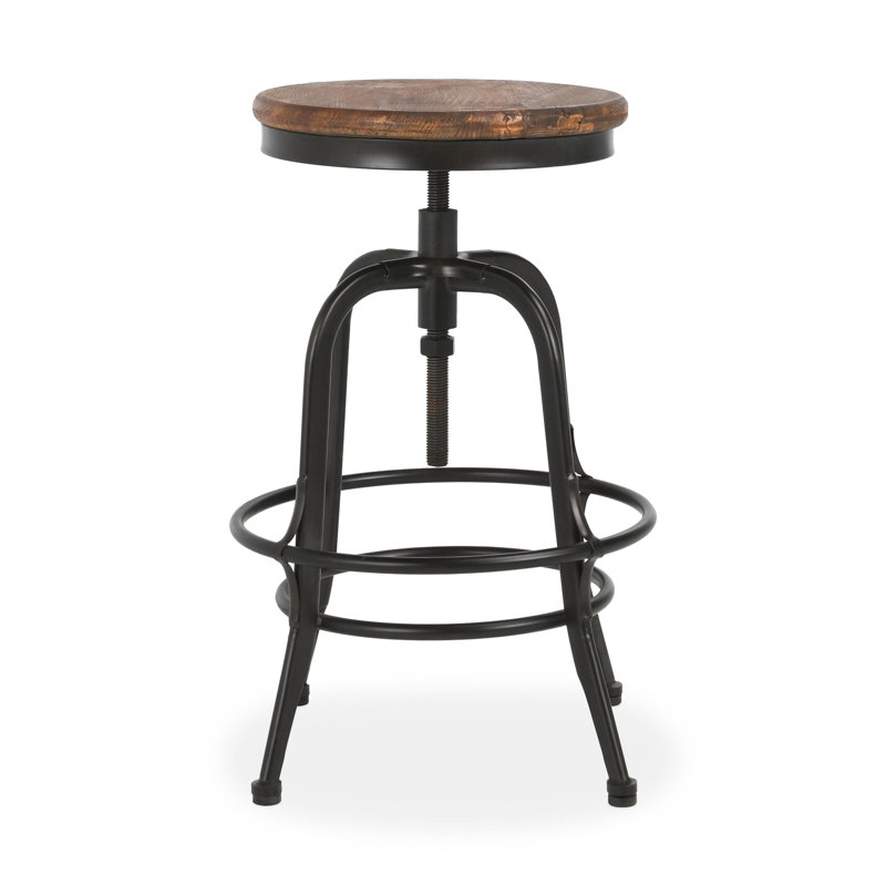 Swivel Solid Wood Adjustable Height Stool, Black