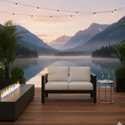 Causeuse de patio en aluminium toutes saisons de 50 po avec coussins épais et structure noire
