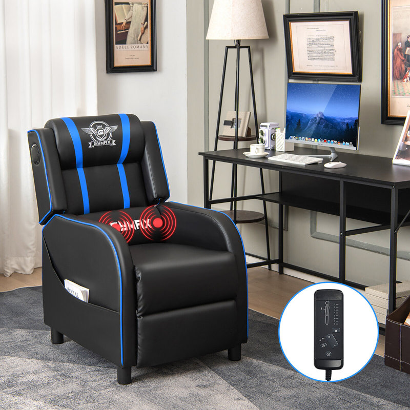 Faux Leather Massage Chair, Black/Blue Faux Leather