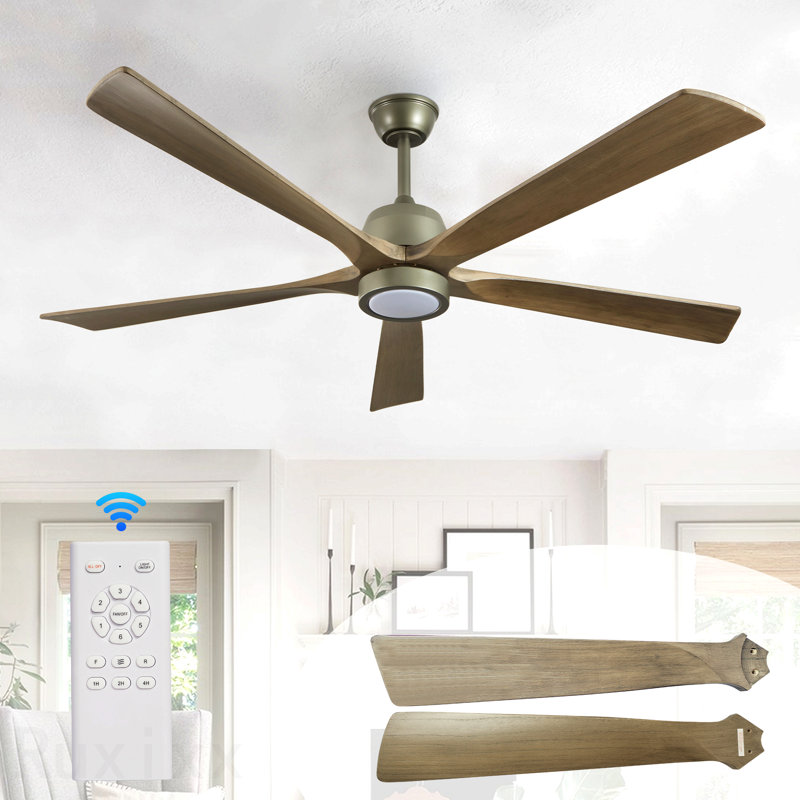 Ventilateur de plafond 60 po en bois moderne avec lumière et télécommande, moteur à courant continu réversible à 6 vitesses, ventilateur de plafond pour le salon de la cuisine