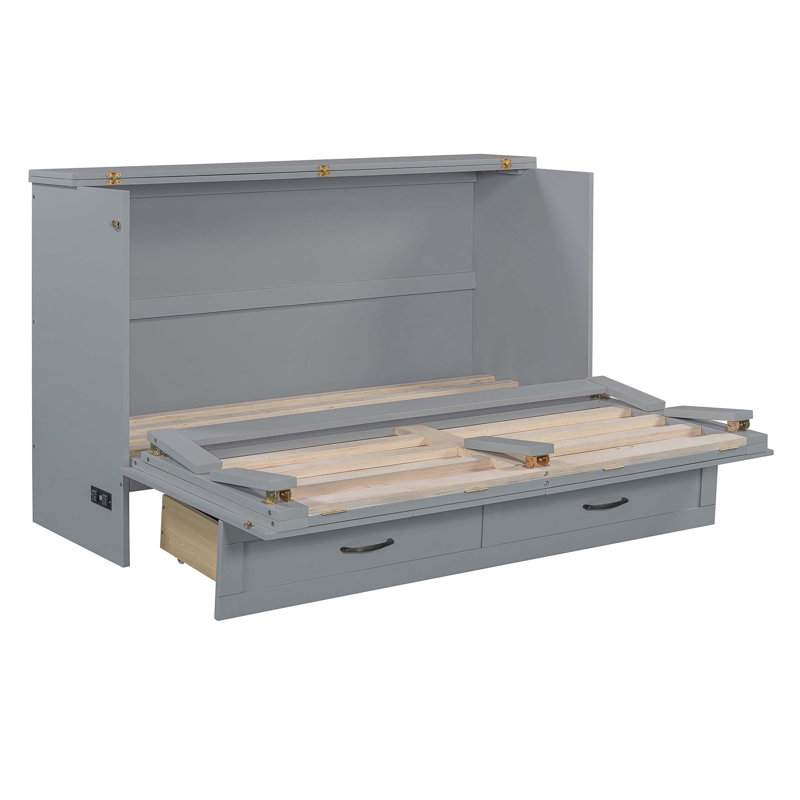 Grand lit escamotable avec grands tiroirs, Gris, Grand lit