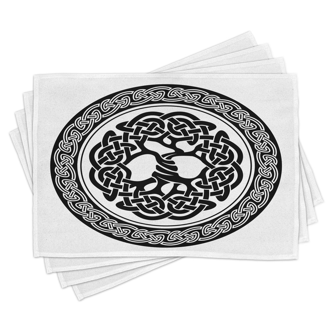 Platzdeckchen 4er Set, Native Tree of Life Art, Schwarz Weiß