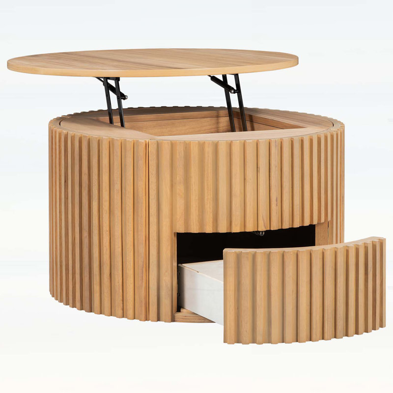 Table basse ronde à plateau relevable, Marron clair