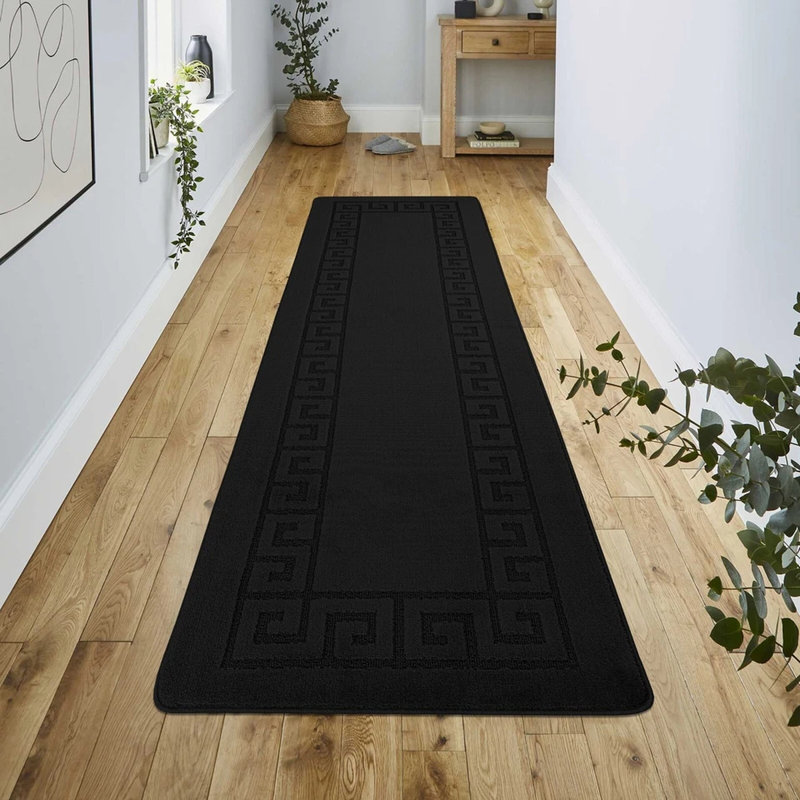 Black Non Slip ROCCO Area Rugs & Runners – Luxury Living Room Carpet, Bedroom Rug, Kitchen Floor Mat & Hallway Door Mat
