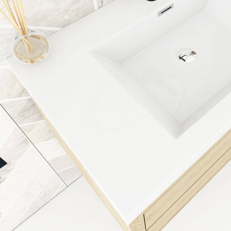 Meuble-lavabo mural avec lavabo l 70,87 po x P 19,69 po x H 22,44 po, Chêne naturel