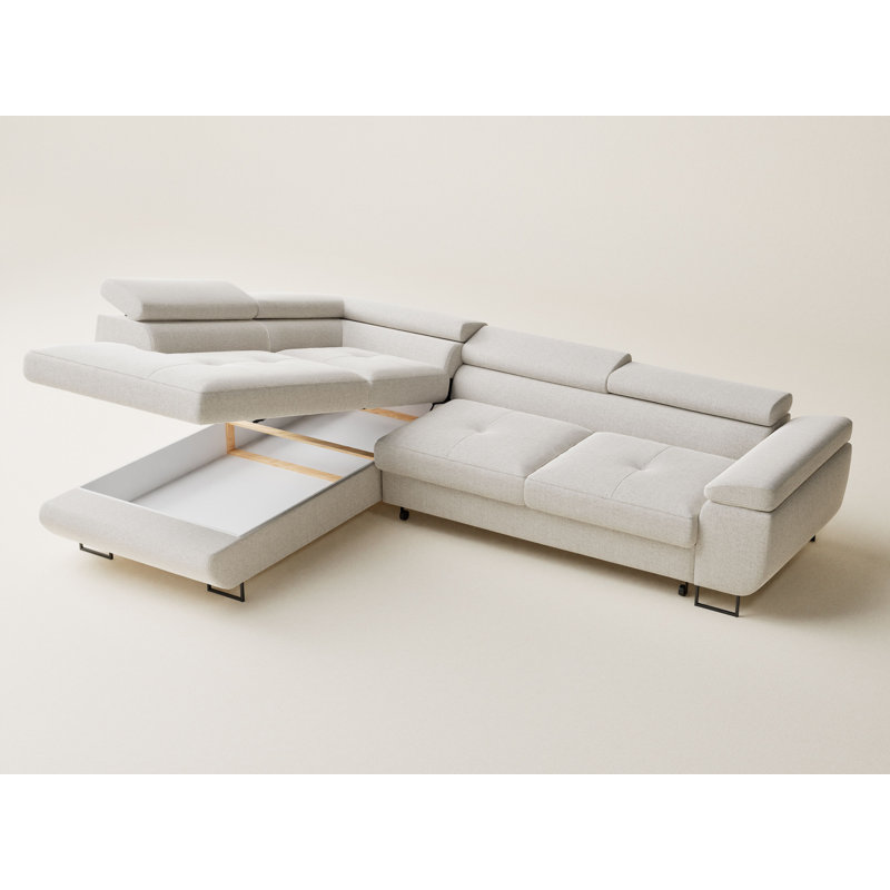 4 Seater Reclining Corner Sofa , Light beige Polyester, Left Hand Facing