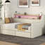 Lit de jour simple rembourré beige avec rangement décoratif, charge et espace de rangement à tiroir à luminosité réglable