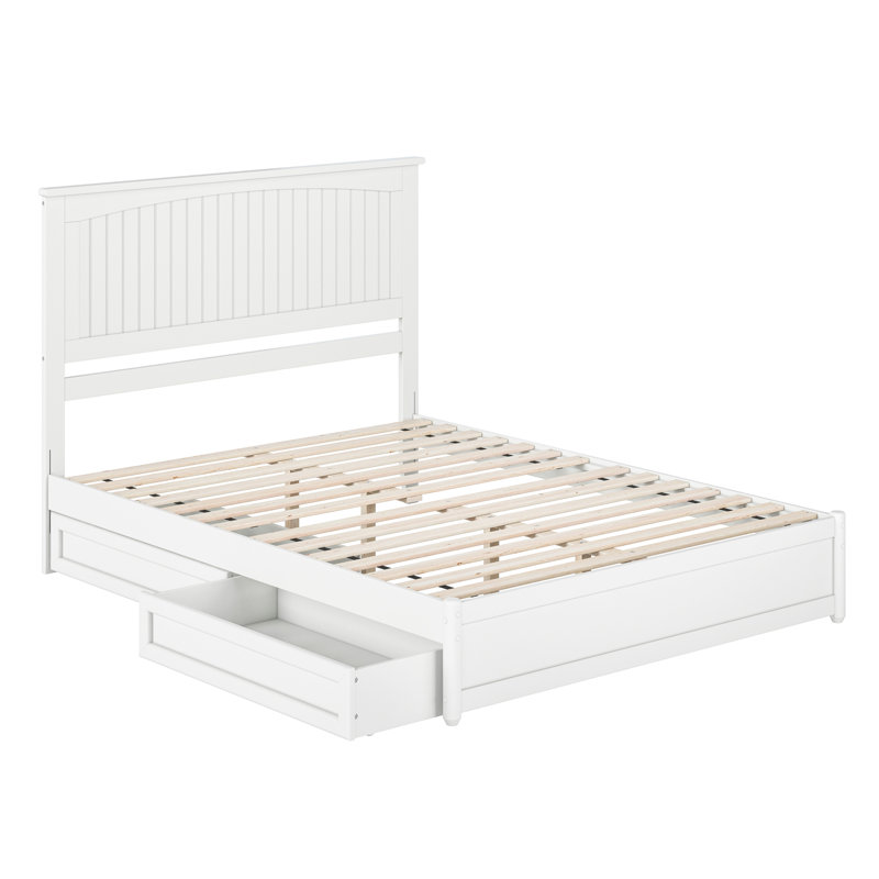 Lamaiyah Solid Wood Platform Bed with Footboard and Storage Drawers, White, Queen