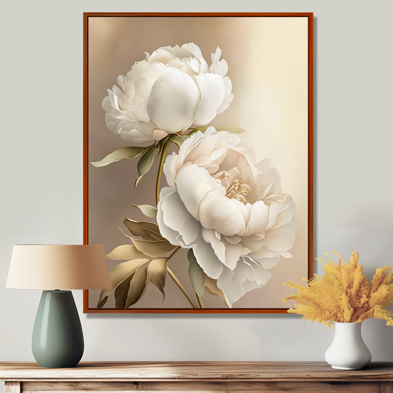 Fleur de pivoine II - pivoines, art mural, H 20 po x l 12 po, Cadre flottant brun