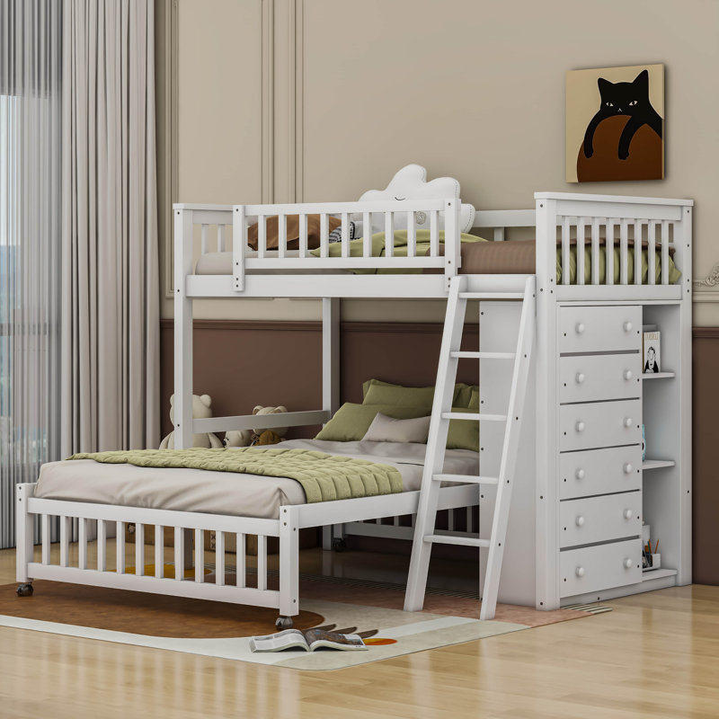 Haoyang Kids Twin Over Full Bunk Bed, White